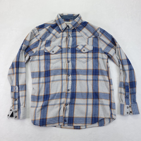 Cody James Pearl Snap Flannel Shirt Men Sz Medium Blue Plaid Long Sleeve Western - Picture 1 of 7
